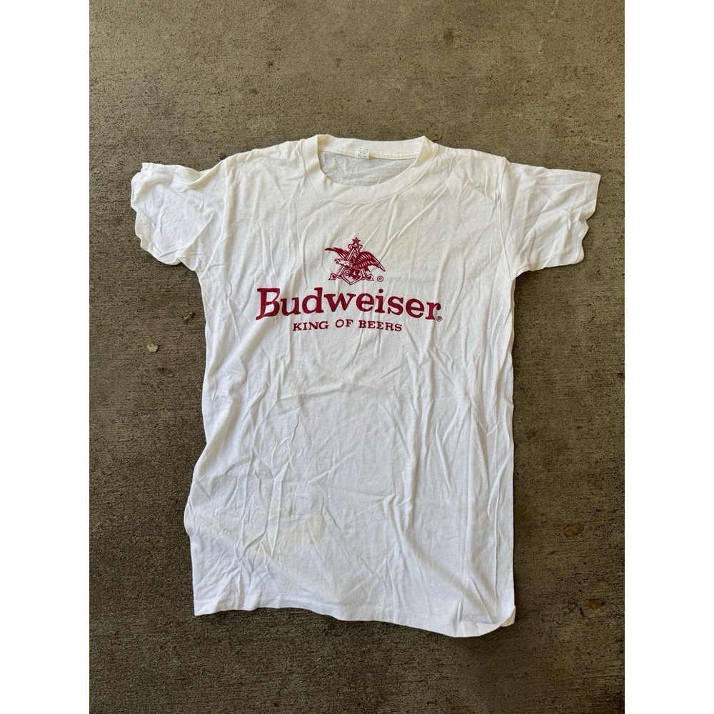 Vintage 60s 70s Budweiser Beer Tee Shirt Large Single Stitch White